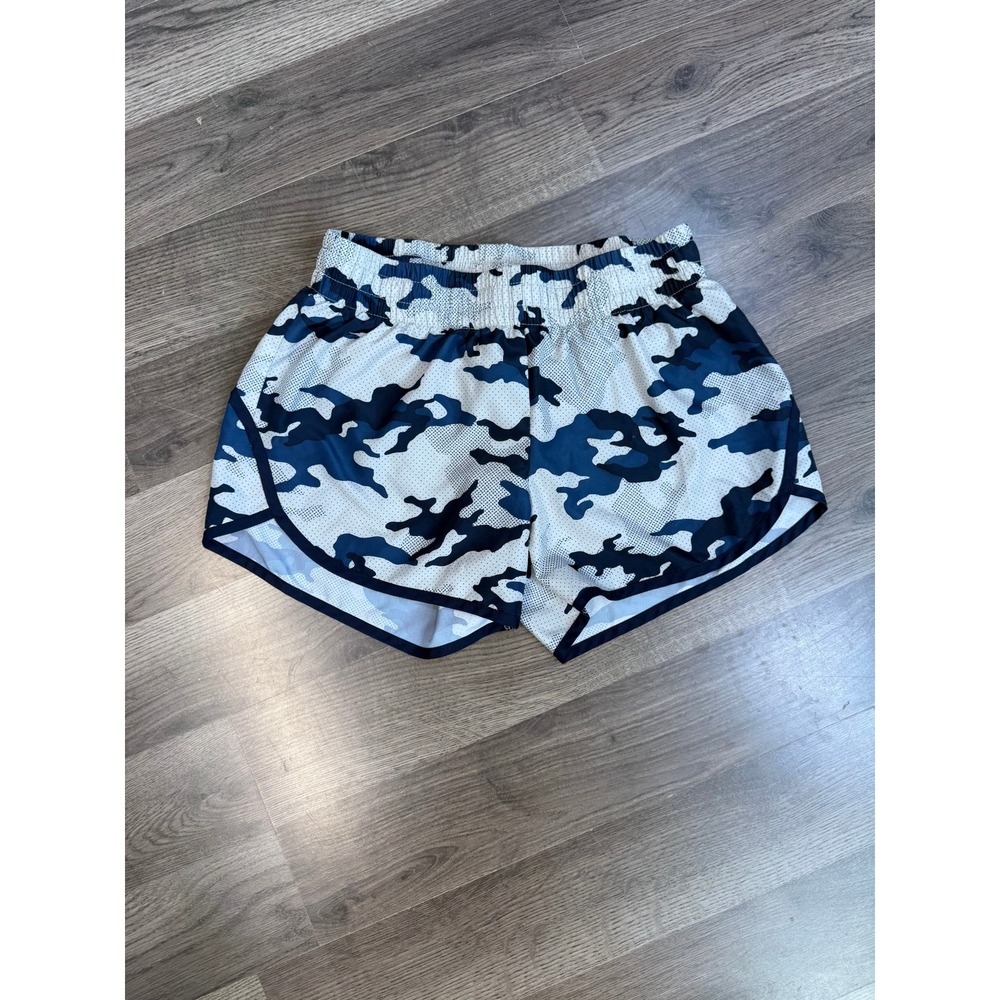 Athletic Works Womens Blue Camo Running Shorts Elastic Waist Inner Liner Small
